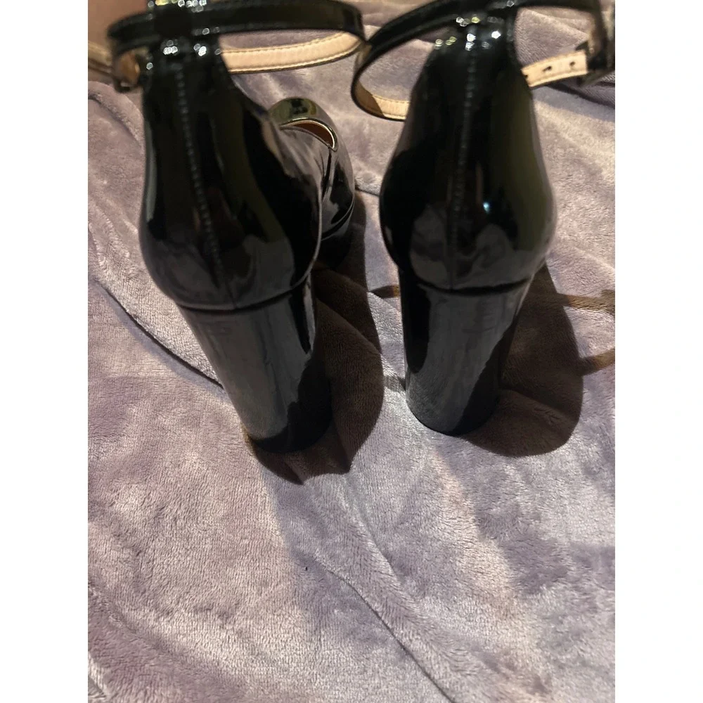 Chelsea &‎ Violet Black Patent Leather Platform Heels Ankle Strap Chunky Size 9